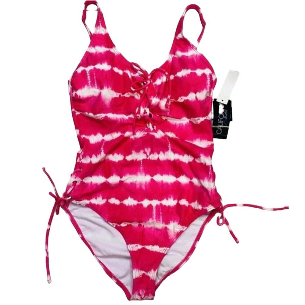 California Waves Pink Tie-Dye Vaca One-Piece Swimsuit Pink Medium NWT